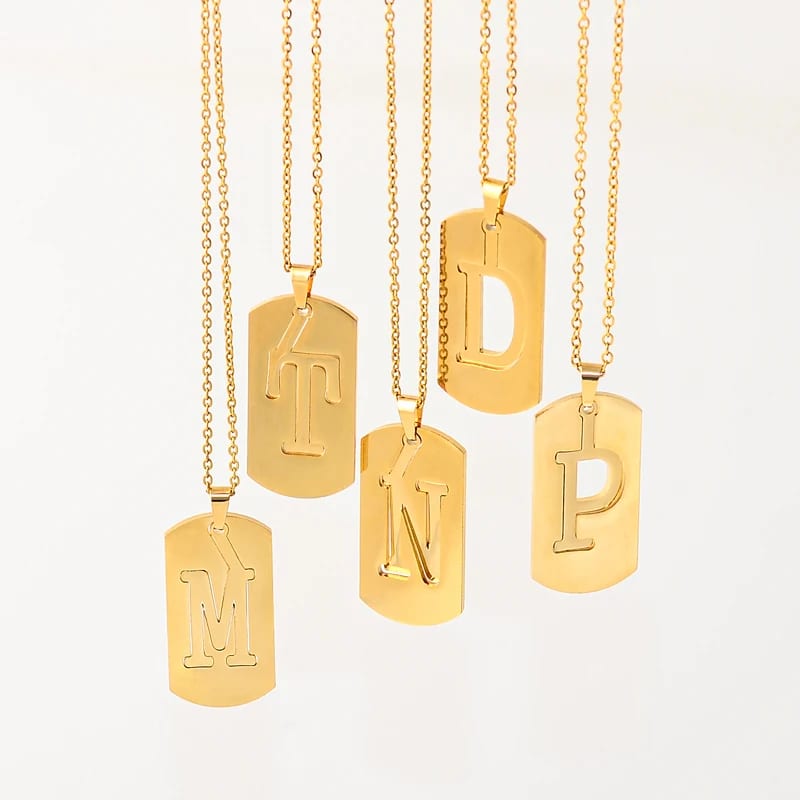 Wholesale High Quality 18k Gold Plated Initial Necklace Stainless Steel Jewelry Rectangle Letter Pendant Necklace For Men Necklaces