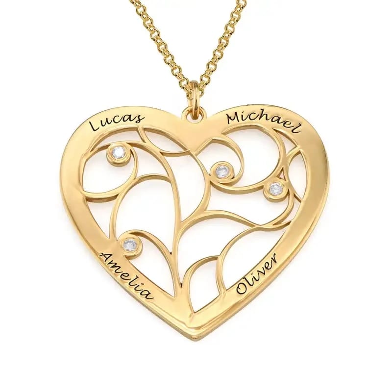 Hot Selling Women Jewelry Rhinestone Heart Family Pendant Necklace Stainless Steel Ip Plated Gift For Boy And Girl Necklaces