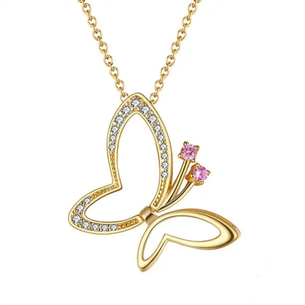 Fashion Classic Women Natural Stone Jewelry 925 Sterling Silver Zircon Butterfly Necklace 18k Gold Plated Gift For Girl Necklaces