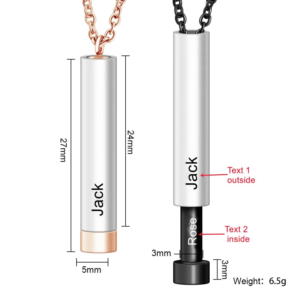 Motto Engraved Personalize Name Secret Message Custom Hidden Bar Pendant Necklace For Couples Necklaces