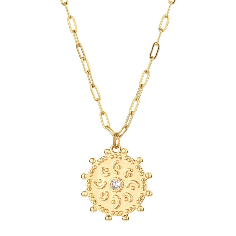 Tiny Luxury Stainless Steel 14k 18k 24k Real Gold Plated Round Coin Cubic Zirconia Pendant Necklace Women Necklaces
