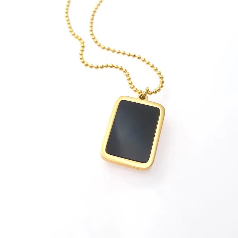 Engraved Jewelry Square Black Onyx Enamel Stainless Steel Necklace Necklaces
