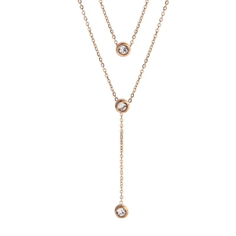 Best Design Simple Natural Stone Necklace Stainless Steel Zircon Double Layer Gold Plated Pendant Necklaces Gift For Boy Girl Necklaces