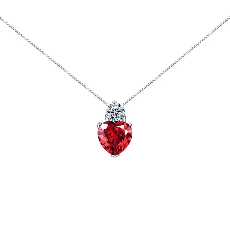 Fashion Sterling Silver 925 Natural Diamond Red Zircon Platinum Plated Heart Jewelry Necklaces Gift For Boy And Girl Friend Necklaces