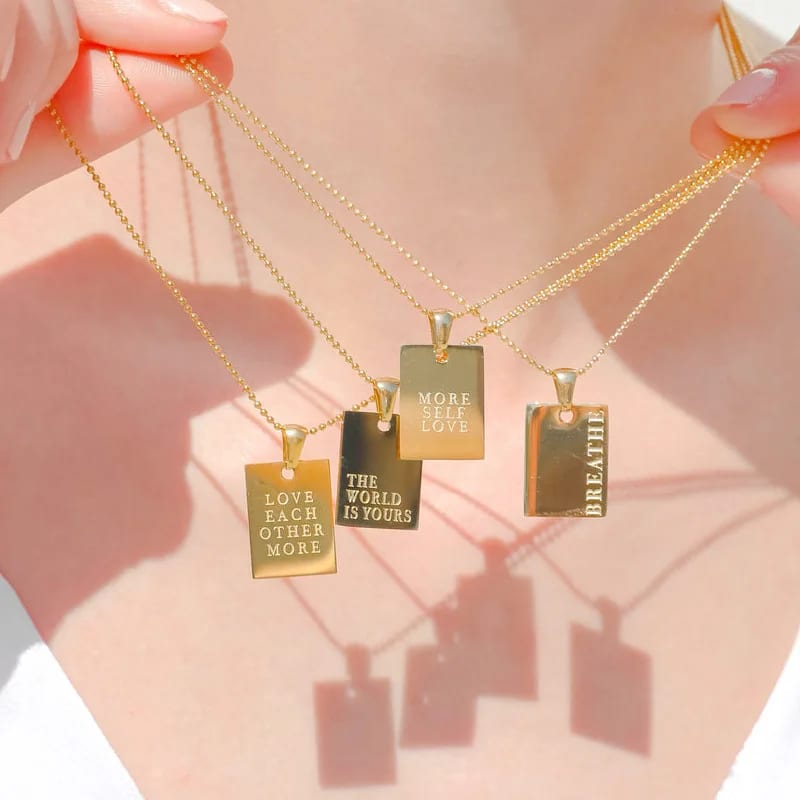 Wholesale Stainless Steel Personalized Geometric Engrave Word Square Rectangle Statement Pendant Custom Necklace Necklaces