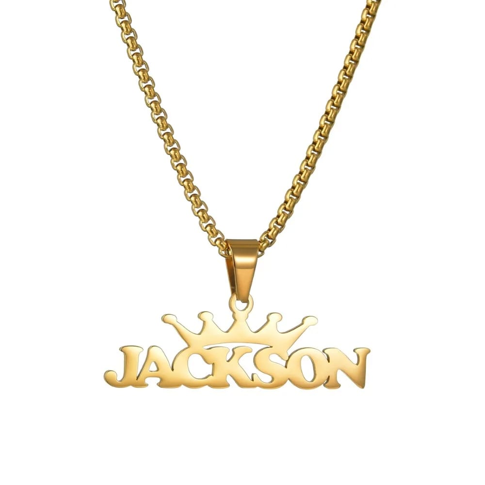 Personalized 18k Gold Plated Custom Name Crown Letter Pendant Necklace Stainless Steel Jewelry For Men Women Necklaces