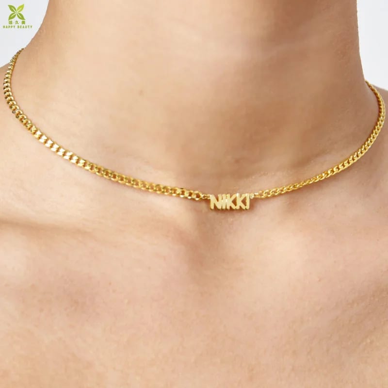 Euramerican Popular Custom Letter Namepated Necklace Cuban Chain Chocker Necklace Women Jewellery Necklaces