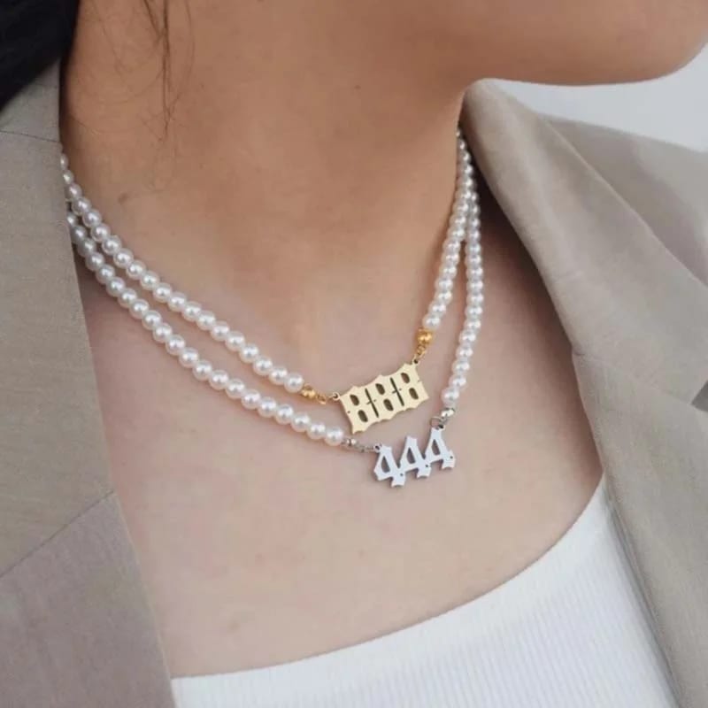 Luxury 18k Gold Plated Stainless Steel Circle Pearl Angel SXS Number Pendant Necklace As Gift Necklaces