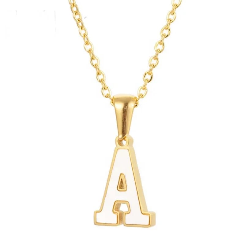 Shiny Stainless Steel Gold Plated Mother Of Pearl 26 English Initial Letter Pendant Necklace Manufacturer Necklaces