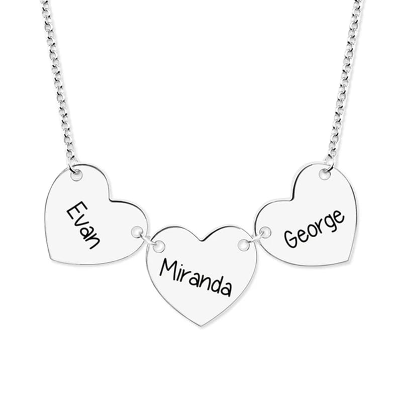 SXS JEWELRY Stainless Steel Custom Three Heart Charm Letter Name Necklace Wholesale Necklaces