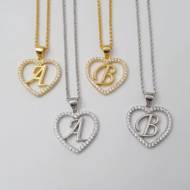 Hot Selling Fashionable Custom Heart Shape Initial Letter Zircon Necklace For Women Necklaces