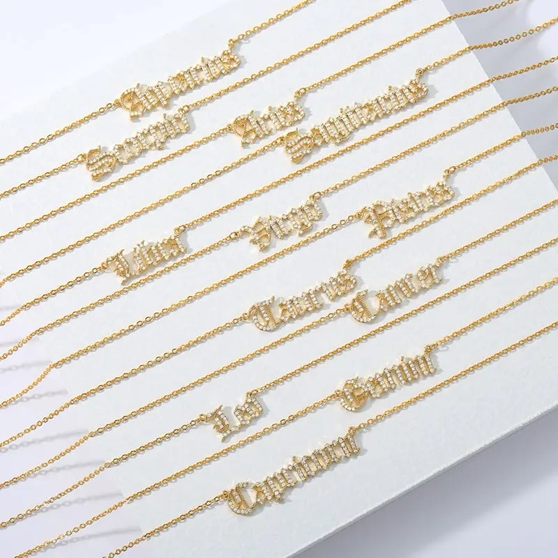 2022 Hot Selling Brass 18k Gold Plated Zodiac Zircon Letter Necklace For Lady Factory Wholesale Necklaces