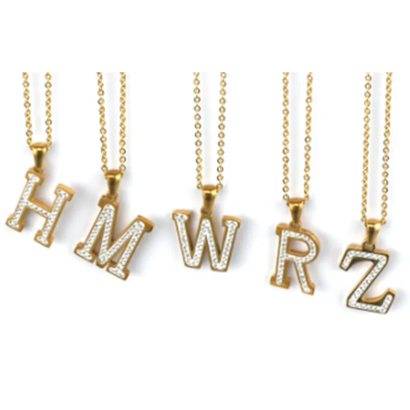 Custom Classic Stainless Steel 18 K Gold Plated New Simple 26 English Rhinestones Letter Pendant Jewelry Pendant Letters Vendor Necklaces