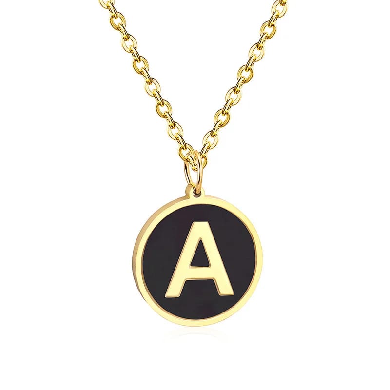 Wholesale Trendy Stainless Steel Gold Plated Round Coin Disc Shell Initial Letter Pendant Necklace Necklaces