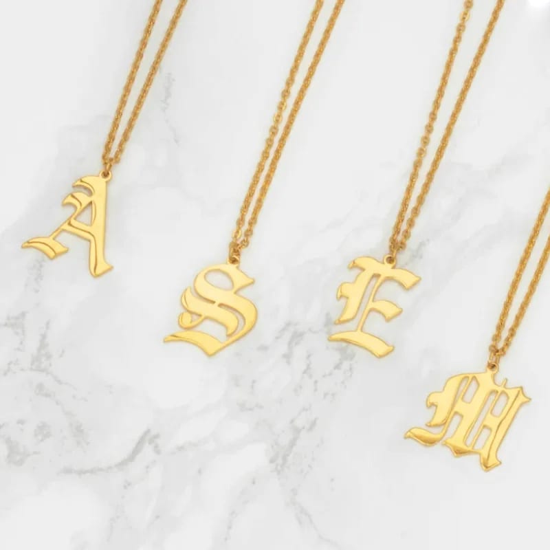 Wholesale Custom Capital Old English Style Letter Initial Necklace Personalized Vintage Font Letter Chain Necklaces Necklaces