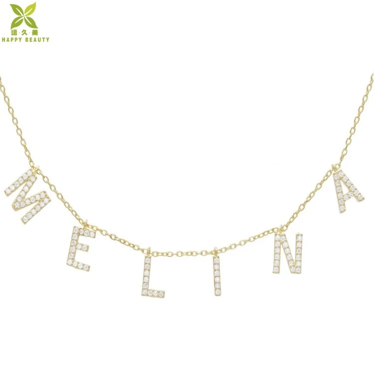Brass 18k Real Gold Plated Jewelry Custom Block Letter Choker Necklace For Girl Wearing Necklaces