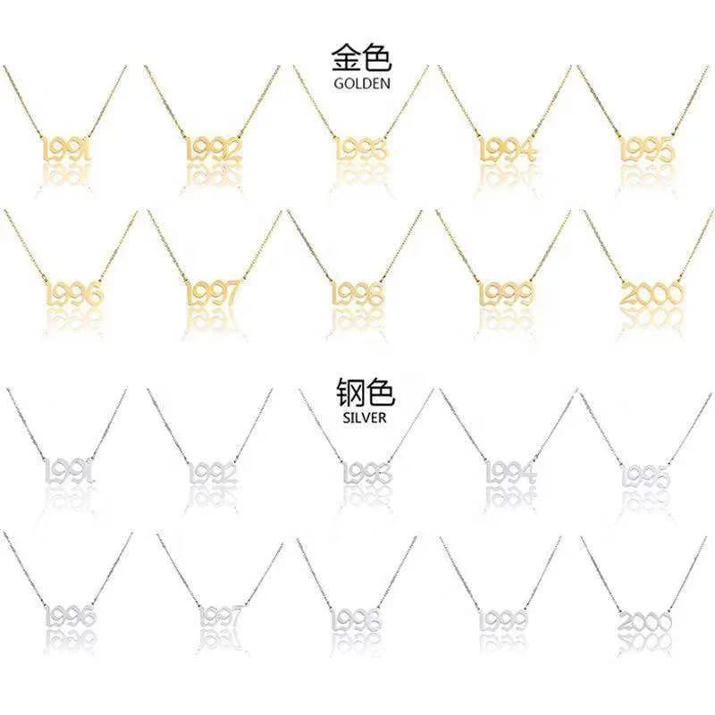 Stainless Steel Custom 18k Gold Pvd Plated Birth Year Necklace Necklaces