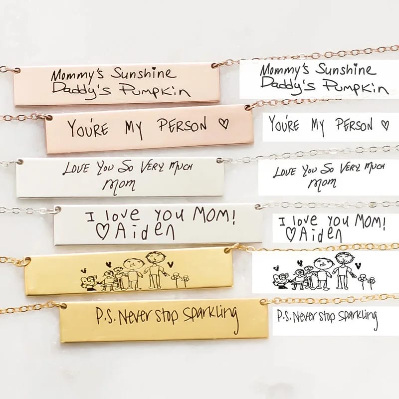 Personalized Stainless Steel Necklace Custom Engraved Name Vertical Bar Necklace Necklaces