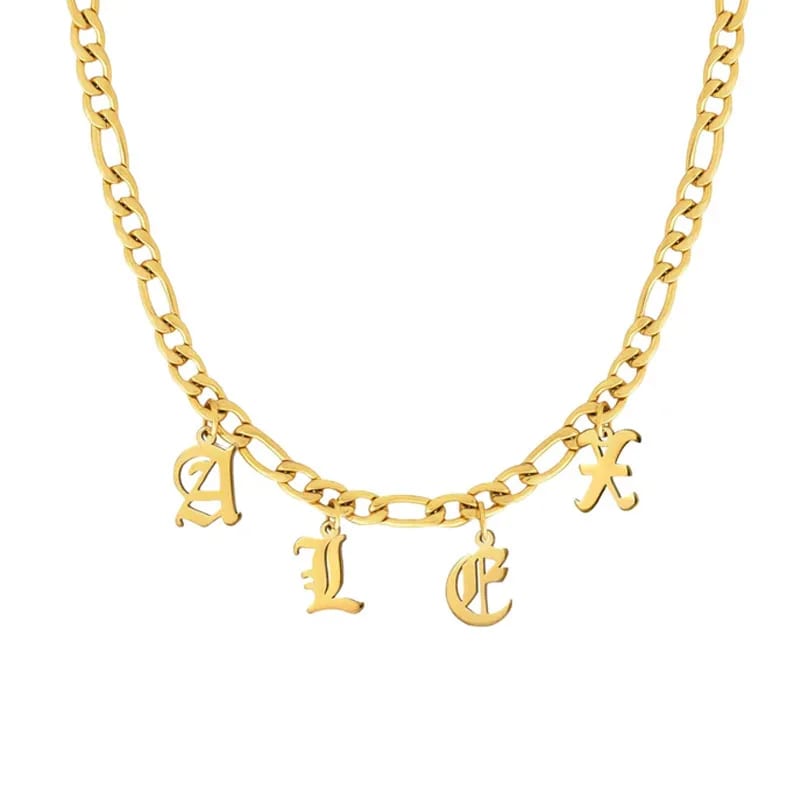 Tarnish Free And Waterproof Jewelry Wholesale Custom Gothic Initial Letter Pendant Charm Figaro Chain Necklace Necklaces