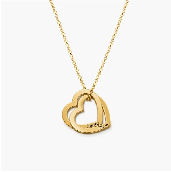 Custom Name Double Heart Stainless Steel Couple Necklace Necklaces