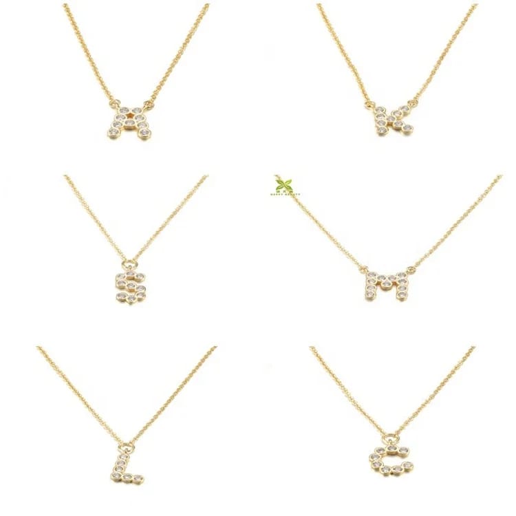 Oem Jewelry Manufacturer Brass Real Gold Plated Custom Initial Letter Zircon Necklace Necklaces