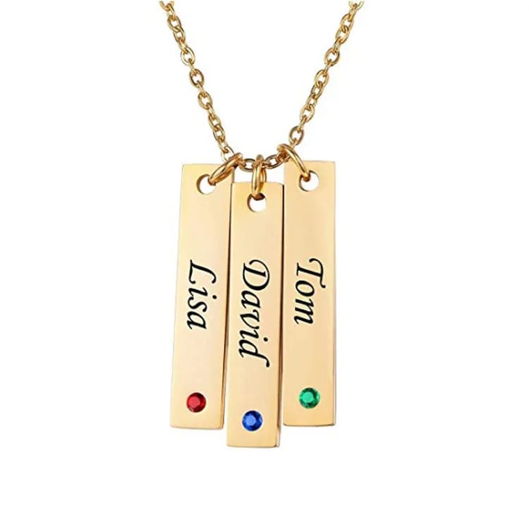 18k Gold Plated Birthstone And Name Bar Necklace For Mother And Children Gift Necklaces