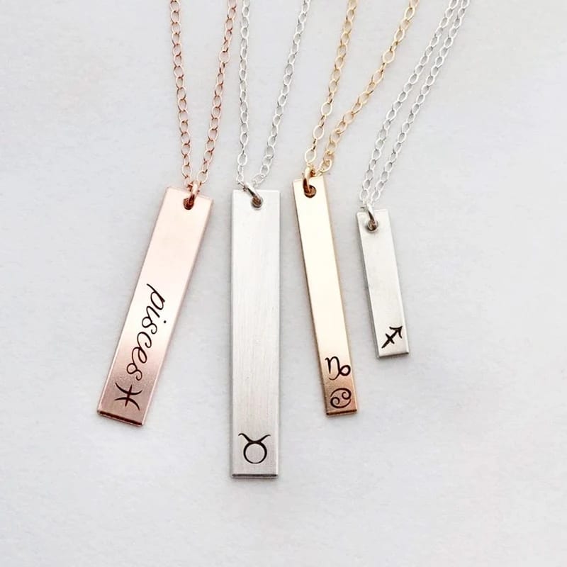 Personalized Custom Zodiac Bar Necklaces Stainless Steel Vertical Name Bar Pendant Necklace Necklaces