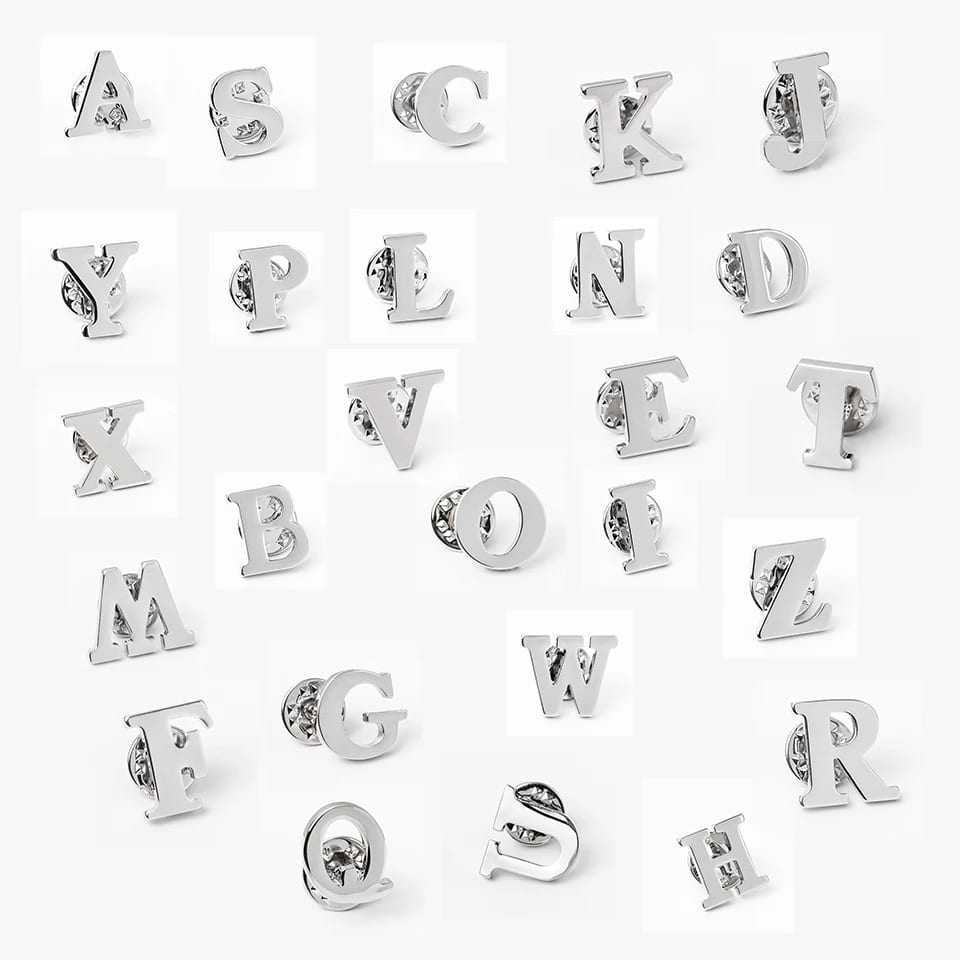 SXS Jewelry Mens Business Letters Collar Brooch Pins 26 Alphabet Monogram Collar Pin Suit Lapel Pin Badge Cufflinks &Money Clips