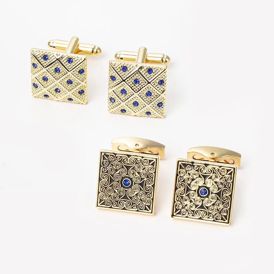 Customized Fashion Square Shirt Cufflinks 18k Gold Plated Blue Crystal Cufflinks Cufflinks &Money Clips