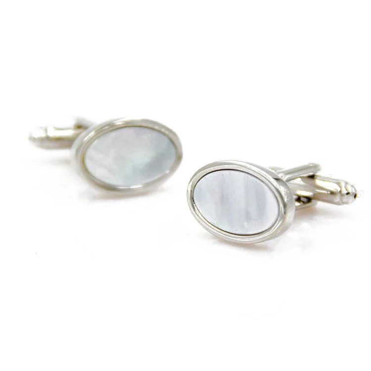 China Supplier Brass Silver Plated Oval Shape Mother Of Pearl Cufflinks Jewelry For Wearing Suit Cufflinks &Money Clips