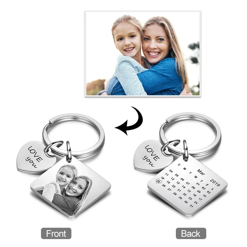 Wholesale Custom Engraved Name Stainless Steel Personalized Photo Picture Calendar Keychain Keyring&keychain