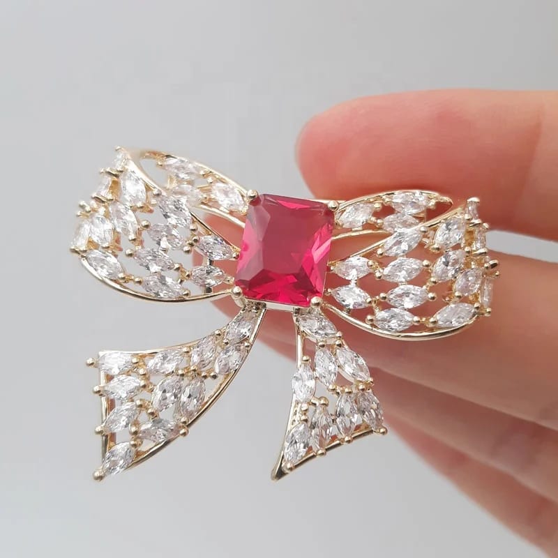 SXS JEWELRY Fashionable Custom Luxury Zircon Stone Bow Brooch For Ladies Gift And Parties Brooches