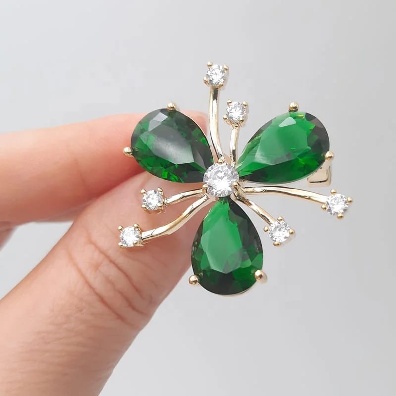 SXS JEWELRY Classic Luxury 18k Gold Plated Leaf Clover Broches Pins Brooches For Women Brooches
