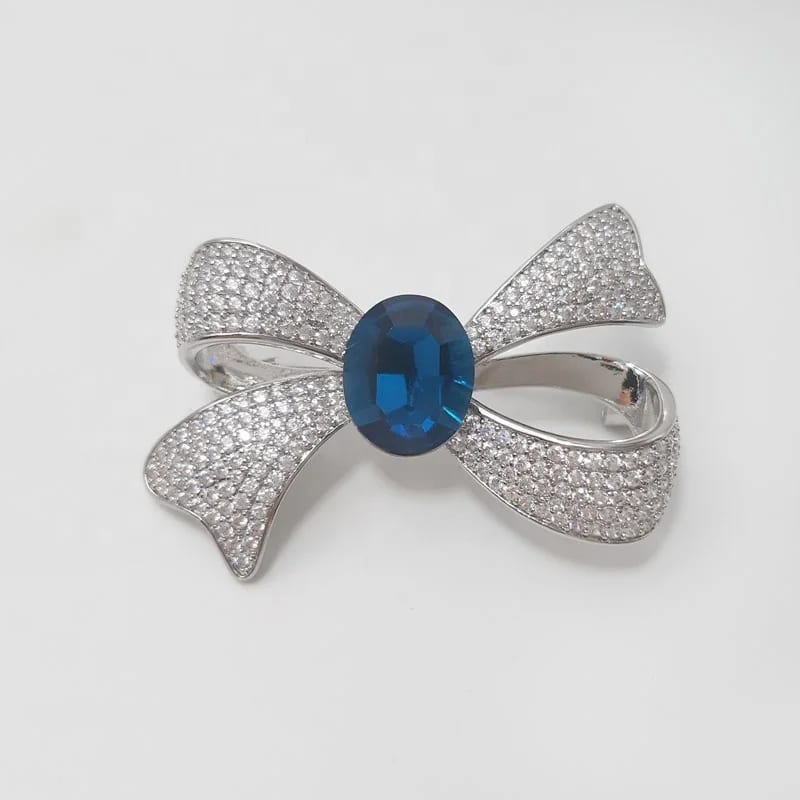 Wholesale Brass Prong Setting Big Zircon Handmade Brooch Bow Tie For Women’s Clothing Brooches