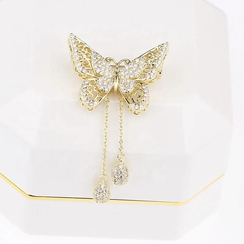 Classic Brass Tassel Hollow Out Pave Setting Zircon Butterfly Shape Brooch Pins Manufacturer Brooches