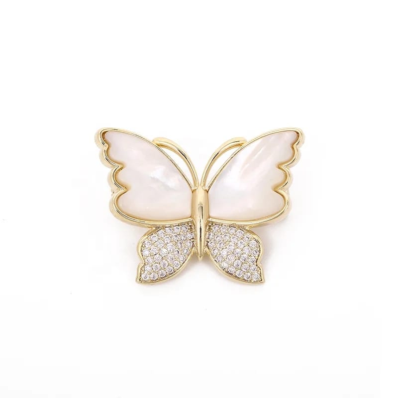 Luxury Fashion Brass Material Fresh Water Pearl Zircon Butterfly Brooch Pin For Girls Brooches