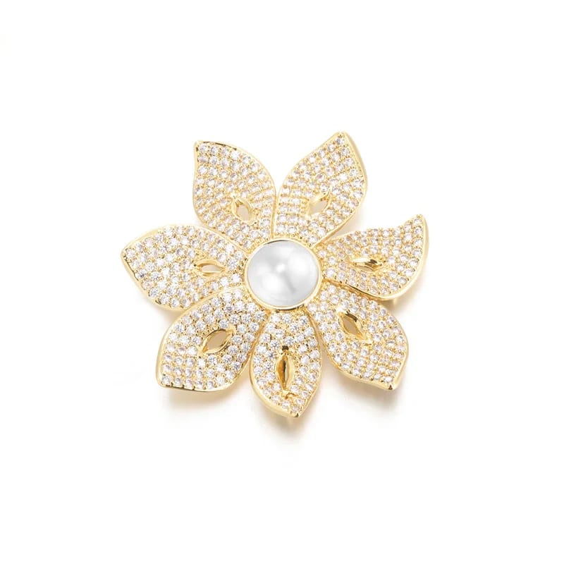 Fashion Women Jewelry Cubic Zirconia Flower Design Pearl Brooch Pin For Women Brooches