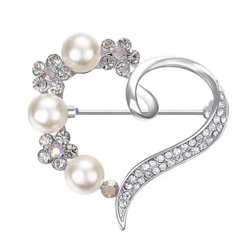 Heart Shape Pearl Brooch With Gemstone,Oem Custom Brooch Pin From Dongguan Brooches