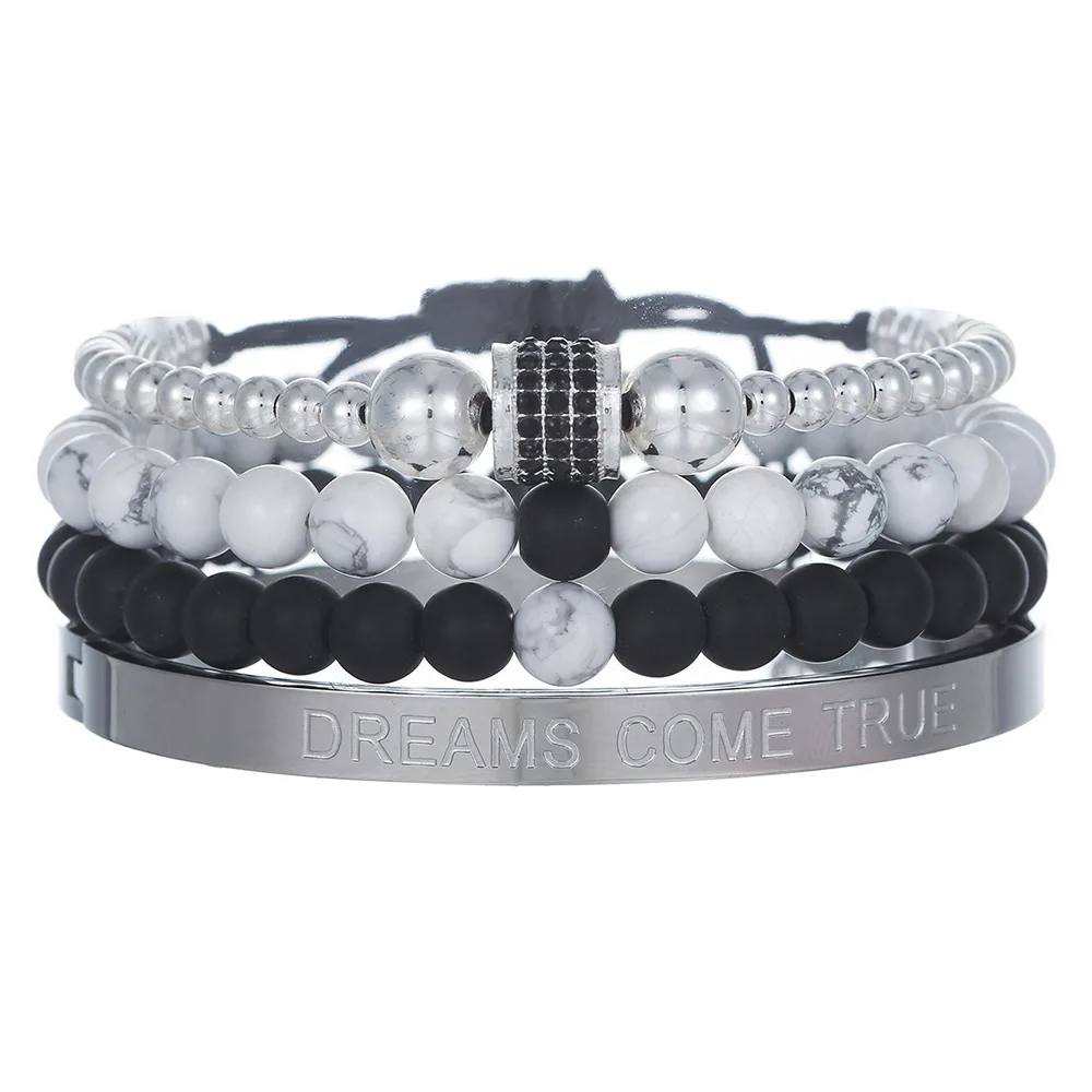 Hot Selling 8mm Black And White Turquoise Bracelet Set Diamond Accessories Braided Bracelet Stainless Steel Bracelet For Men In Stock