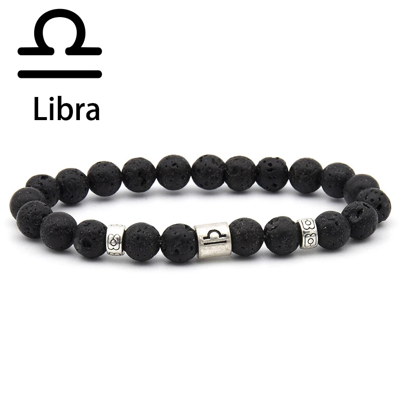 Hot Selling Natural Gemstone Beads Bracelet Black Lava Rock Stone Bead 12 Zodiac Constellations Men Bracelet In Stock