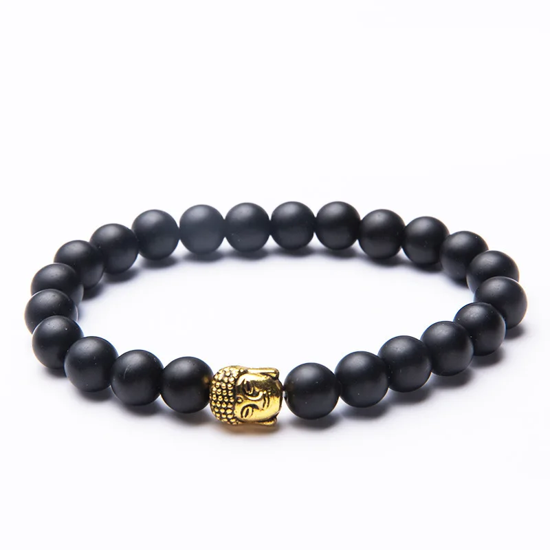 Wholesale 8mm Handmade Beads New Style Buddha Head Black Frosted Natural Stone Loose Bead Men’s Bracelet In Stock