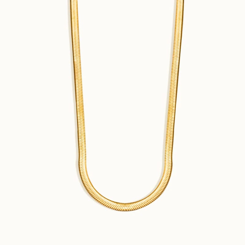 Wholesale Waterproof Stainless Steel 18k Gold Plated Snake Bone Chain Flat Herringbone Chain Choker Necklace Jewelry For Women In Stock