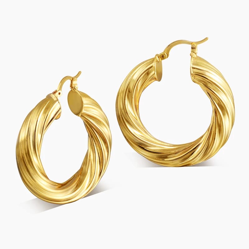 Best Selling Fashion Jewelry 18k Gold Plated Lightweight Hypoallergenic Big Twisted Hoop Earrings For Women In Stock