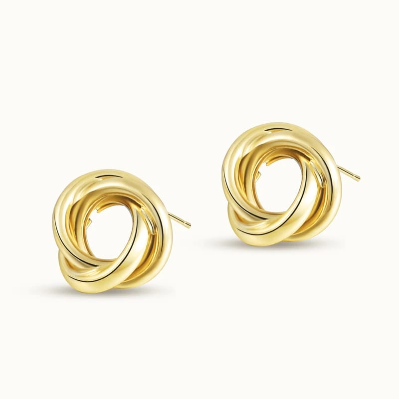 Simple 18k Gold Plated Double Eternity Circle Stud Earring Wholesale Minimalist Geometric Knot Stud Earrings For Women In Stock
