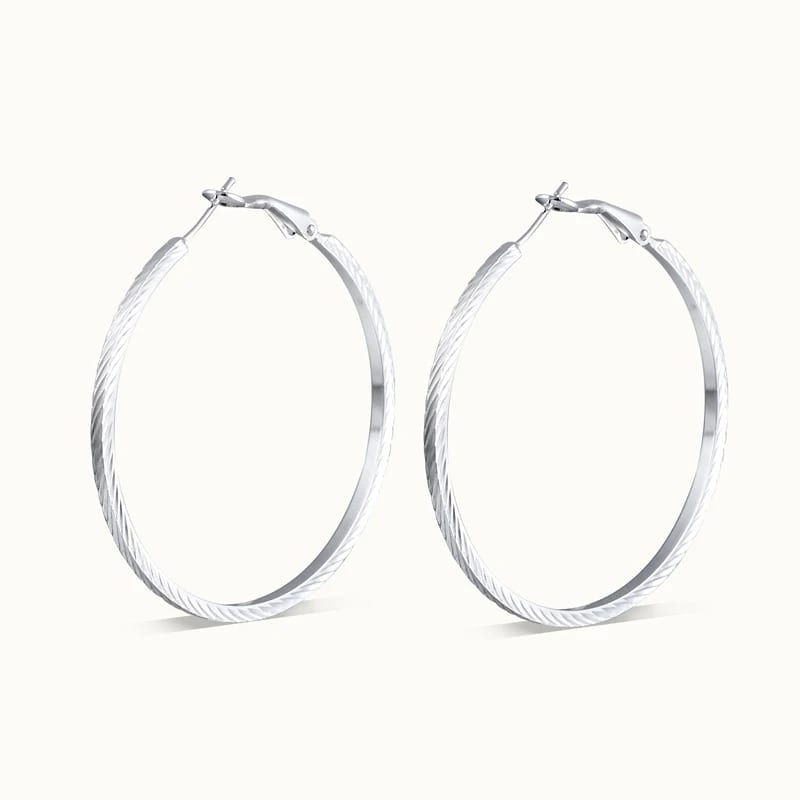 Wholesale Classic Simple Design Copper Silver Plated Embossed Lines Hoop Earrings Jewelry Women In Stock