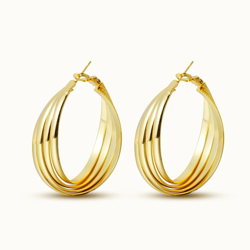 Wholesale Simple Earrings 18k Gold Plated Brass Geometric Twist Chunky Hoop Earrings Jewelry For Women Girl In Stock