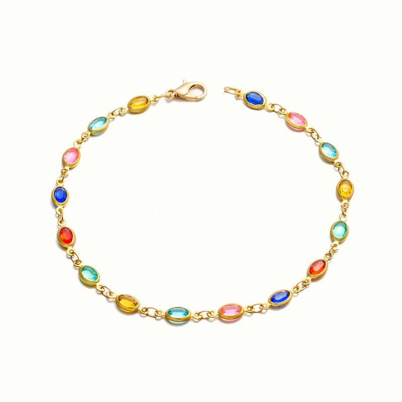 New Boho Style Multicolored Micro Rainbow Crystal Anklets Women Personalized Fashion Jewelry In Stock