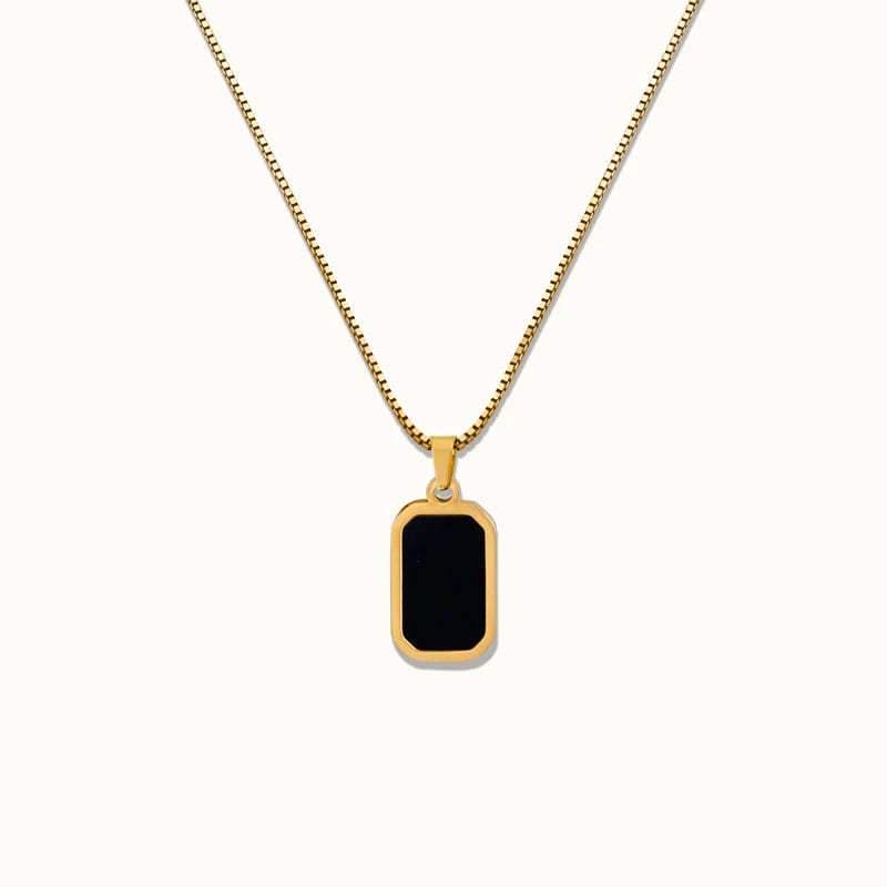 Fashion Jewelry 18k Gold Plated Black Enamel Square Necklace Stainless Steel Rectangle Pendant Necklace For Women In Stock