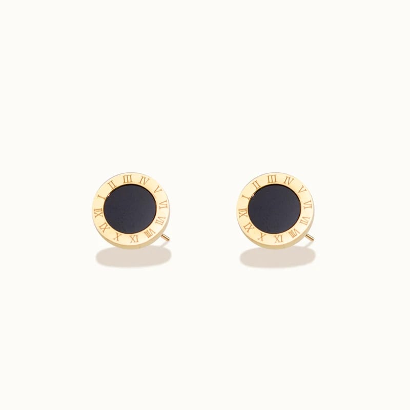 Hot Selling Stainless Steel Roman Numeral Stud Earrings Women Gold Plated Hypoallergenic Waterproof Geometric Earrings Jewelry In Stock