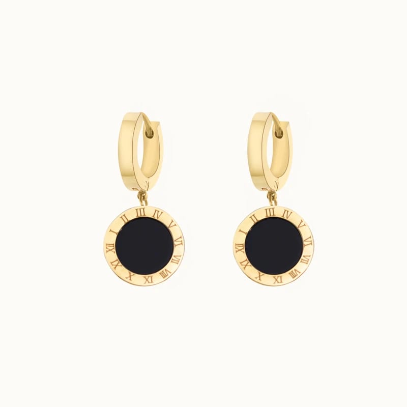 New Women’s Jewelry Stainless Steel 18k Gold Plated Roman Numerals Earrings Round Pendant Earrings For Women In Stock